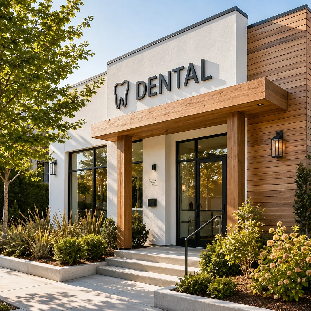 A 1:1 Facebook feed ad for a dental office