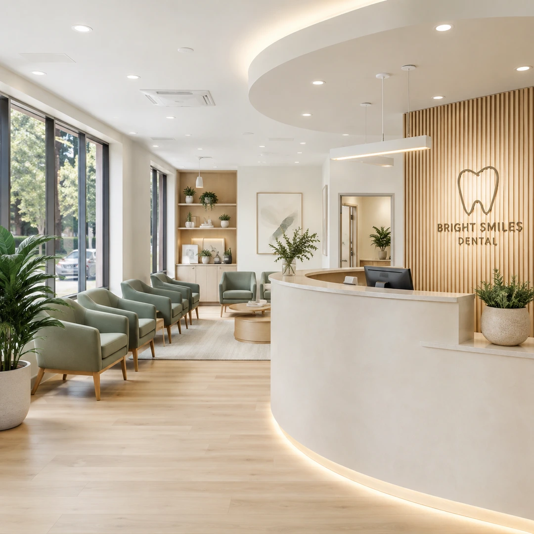A dental practice interior used as the Facebook ad scene, no fake clinical result