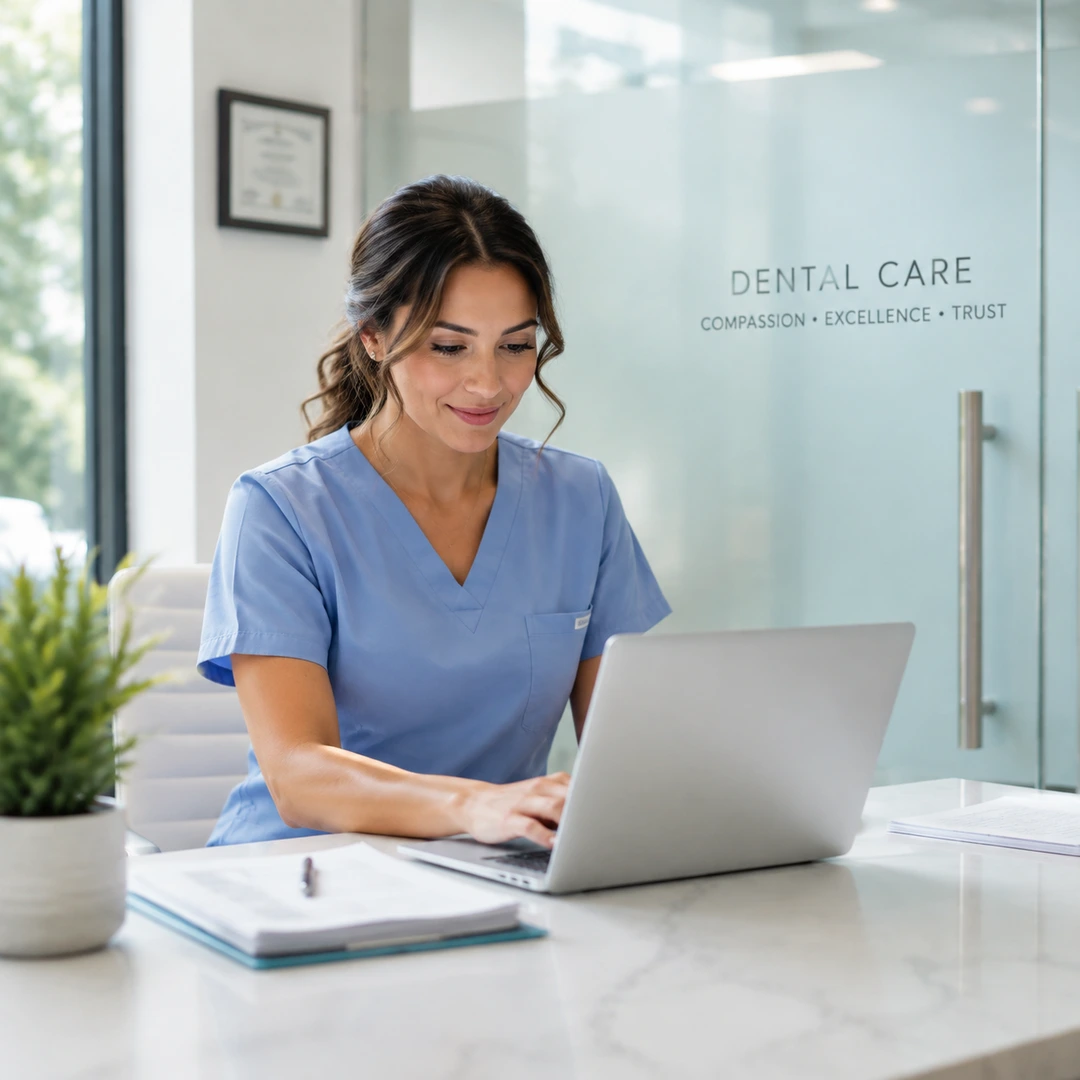 A dentist reviewing a Facebook ad still before uploading to Ads Manager