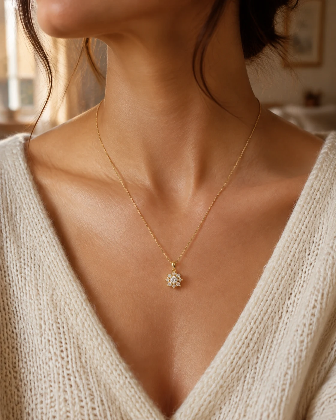 A lifestyle jewelry ad composed for paid social with Punchylime